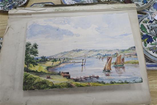 A Victorian album of architectural and other watercolours and a small sketchbook, 4.5 x 9.5in and 10.5 x 14in (approx 70)